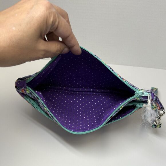 Tula Pink Tiny Beast Bear With Me Print Handmade Double Zip Wristlet Pouch New - Picture 5 of 6